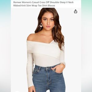 Women’s cross off shoulder, deep v neck ribbed knit slim wrap blouse
